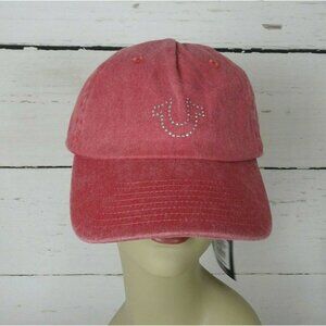 New True Religion Red Baseball Cap Hat Crystal Horseshoe Logo Bling Minimalist